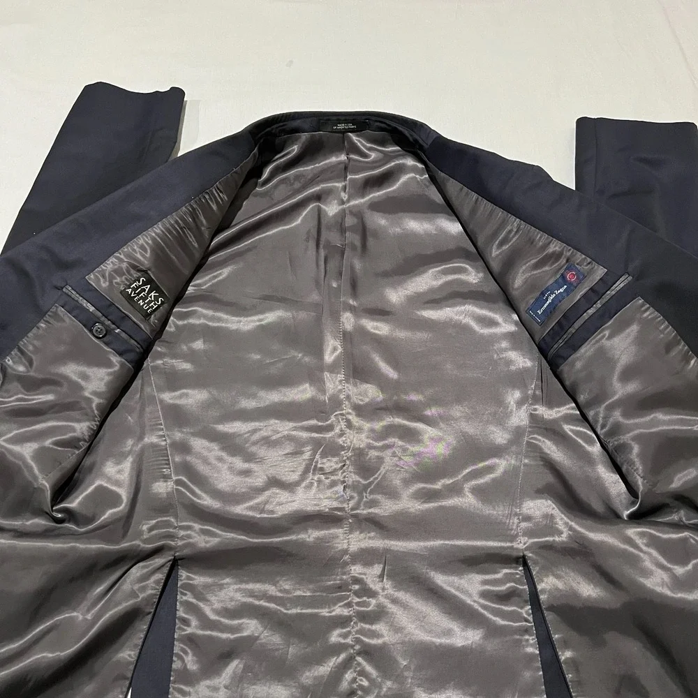 Ermenegildo Zegna Mens Navy Blue Modern Single Breasted Sport Coat Blazer 46R
